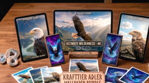 Diese Fotos wären alle zusammen in einem Wallpaper Bundle. Generiere dazu ein passendes Produktfoto im Querformat.